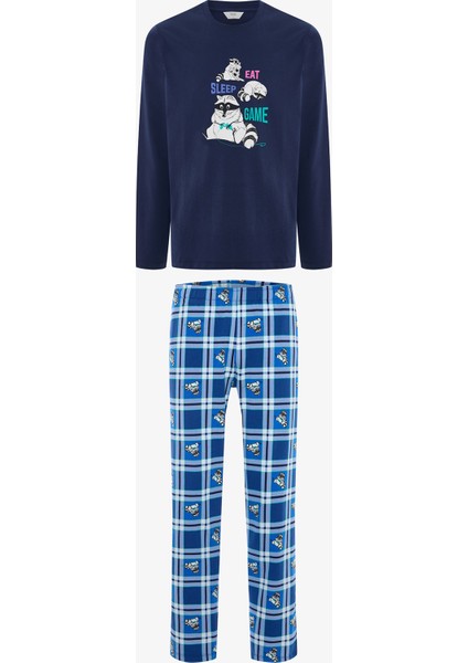 Erkek Bisiklet Yaka Hayvan Desenli Pijama Takımı