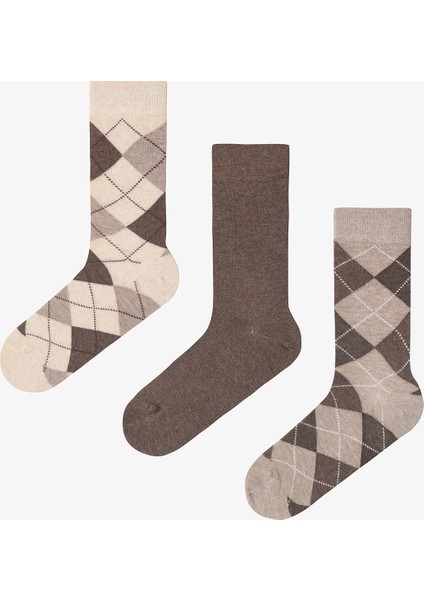 Çok Renkli Erkek Brown Diamond Üçgen Desenli 3'lü Soket Çorap