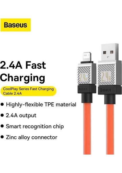 Coolplay Hızlı Şarj Kablosu USB Lightning 2.4A 2 Metre - Turuncu fiyatları
