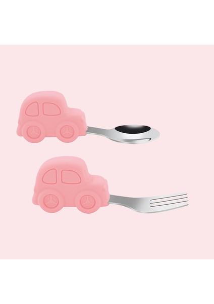 Pembe Renk Premium Çocuk Bpa Free Silikon Saplı Paslanmaz Çelik Uçlu Çatal-Kaşık, (9+ Ay) modelleri