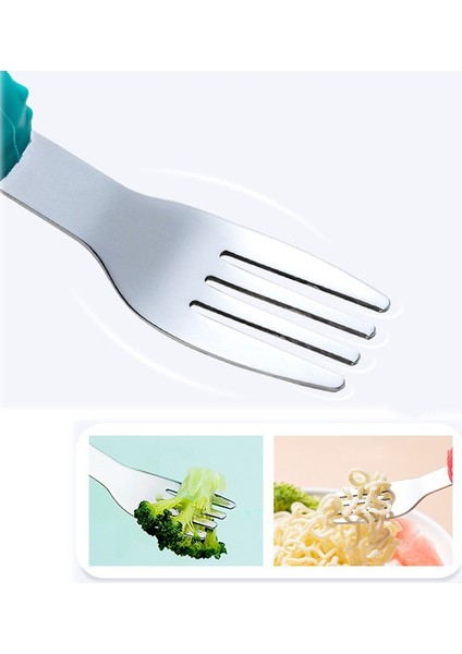 Pembe Renk Premium Çocuk Bpa Free Silikon Saplı Paslanmaz Çelik Uçlu Çatal-Kaşık, (9+ Ay)