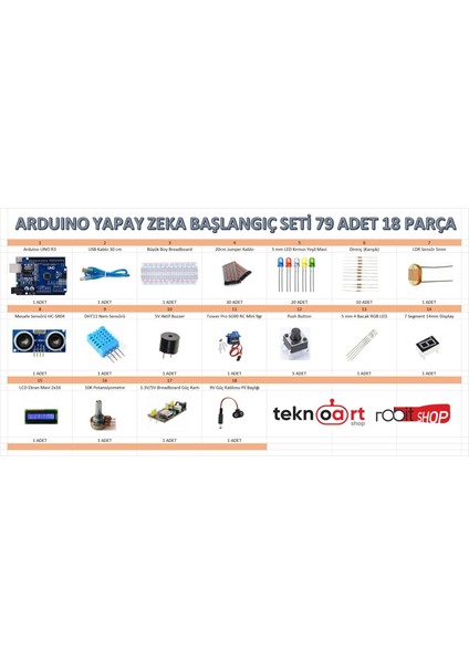 Arduino Başlangıç Seti (18 Çeşit 79 Adet) Yapay Zeka Tarafından Oluşturulmuş fiyatları