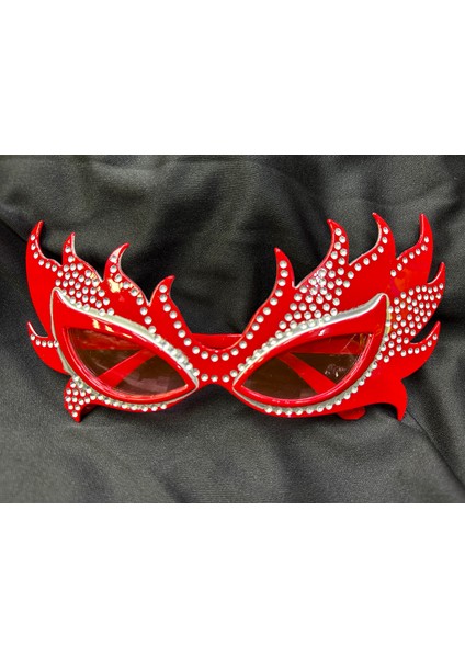 Taşlı Göz Kamaştıran Gecenin Yıldızı Kırmızı Parti Alev Gözlük