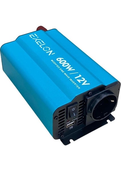 12V Dc 220V Ac Inverter 600W (Modifiye Sinüs) (Usb Çıkışlı-Maşalı)