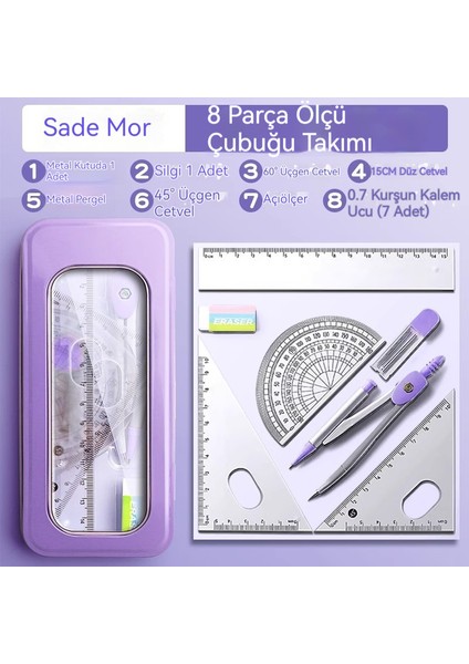 Cetvel 8 Set Öğrenci Için Özel Pusula Açılı Cetvel Cetvel Ölçüm Çizimi (Yurt Dışından)