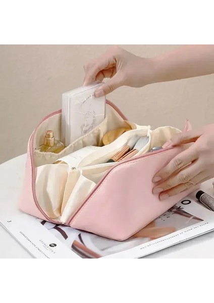Taşınabilir Pu Saklama Kozmetik Çantası Büyük Kapasiteli Basit Yastık Çanta Bayanlar Seyahat Su Geçirmez Tuvalet Çantası (Yurt Dışından) fiyatları
