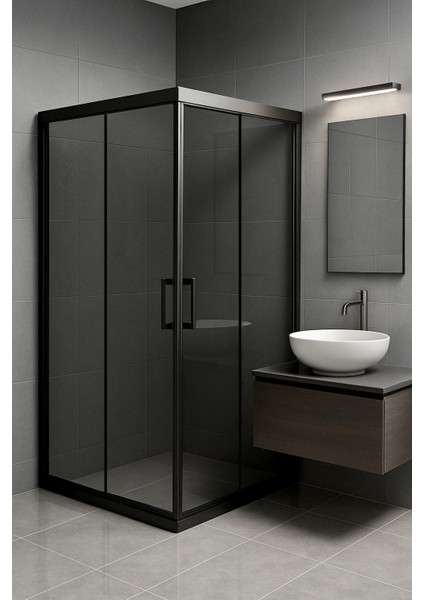 Duşakabin Füme Temper Cam Elegant Seri Kare Sıyah Profil - Yükseklik: 190 cm