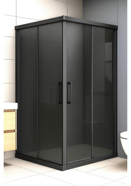 Duşakabin Füme Temper Cam Elegant Seri Kare Sıyah Profil - Yükseklik: 190 cm fiyatları