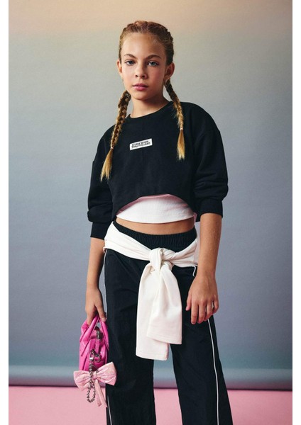 Kız Çocuk 2'li Takım Relax Fit Bisiklet Yaka Baskılı Sweatshirt Atlet F2797A825AU fiyatları