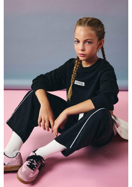 Kız Çocuk 2'li Takım Relax Fit Bisiklet Yaka Baskılı Sweatshirt Atlet F2797A825AU modelleri