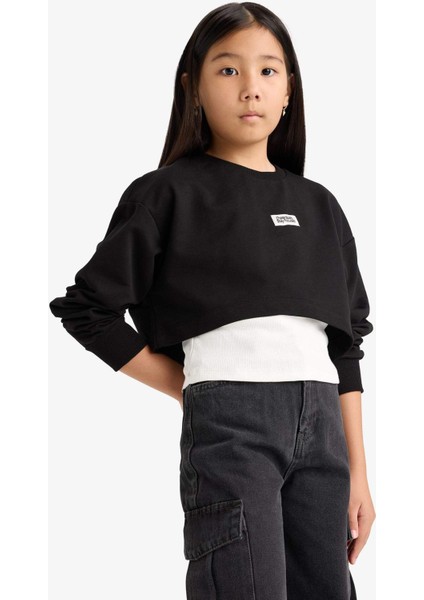 Kız Çocuk 2'li Takım Relax Fit Bisiklet Yaka Baskılı Sweatshirt Atlet F2797A825AU