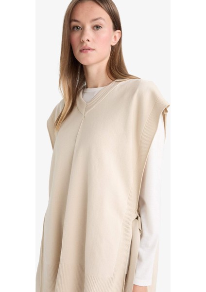 V Yaka Yandan Bağlamalı Triko Süveter F1100AX25AU