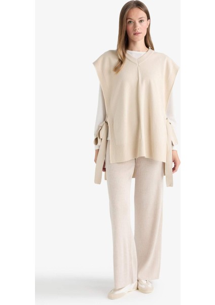 V Yaka Yandan Bağlamalı Triko Süveter F1100AX25AU fiyatları