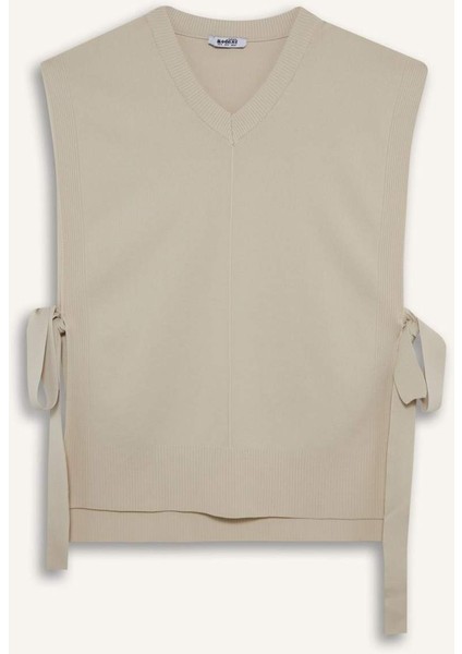 V Yaka Yandan Bağlamalı Triko Süveter F1100AX25AU