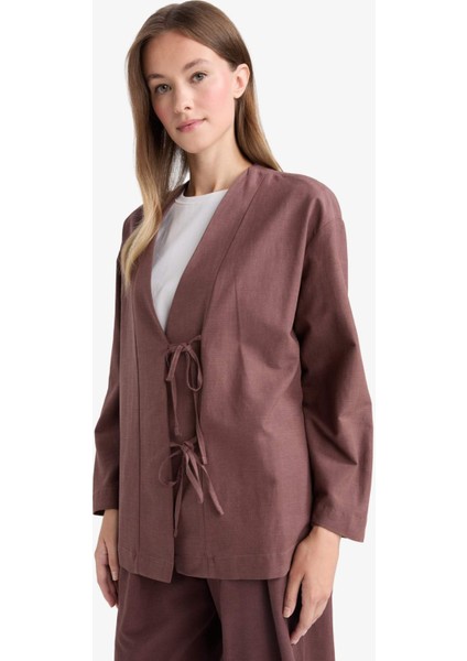 Regular Fit V Yaka Keten Karışımlı Kimono F7958AX25AU modelleri