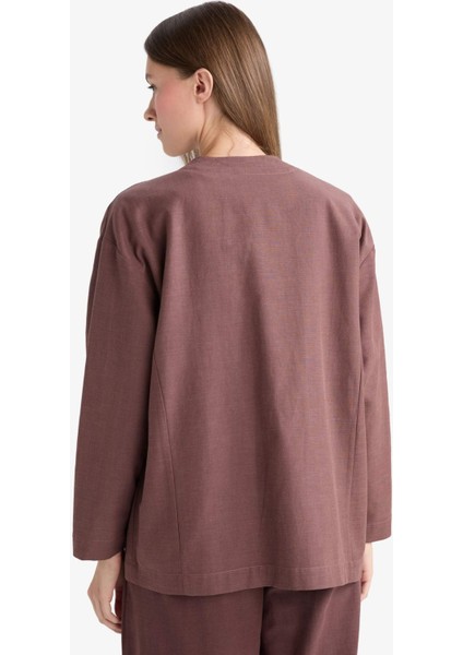 Regular Fit V Yaka Keten Karışımlı Kimono F7958AX25AU