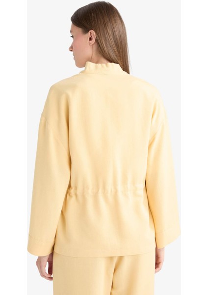 Relax Fit V Yaka Keten Karışımlı Uzun Kollu Gömlek F6151AX25AU