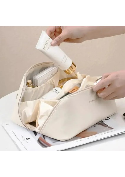 Taşınabilir Pu Saklama Kozmetik Çantası Büyük Kapasiteli Basit Yastık Çanta Bayanlar Seyahat Su Geçirmez Tuvalet Çantası (Yurt Dışından) fiyatları