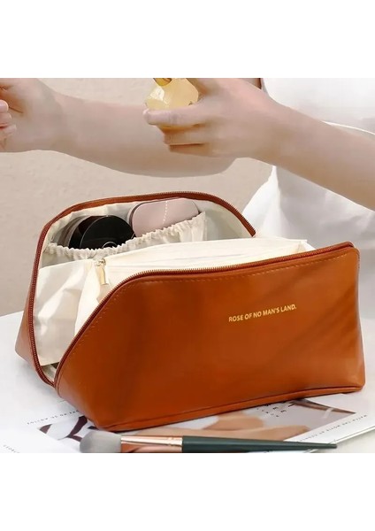 Taşınabilir Pu Saklama Kozmetik Çantası Büyük Kapasiteli Basit Yastık Çanta Bayanlar Seyahat Su Geçirmez Tuvalet Çantası (Yurt Dışından)