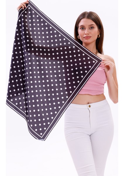 Siyah Beyaz Puantiye Model Fular Bandana Şal Estascarf 70X70 cm