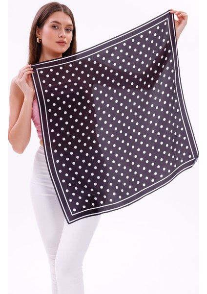 Siyah Beyaz Puantiye Model Fular Bandana Şal Estascarf 70X70 cm fiyatları