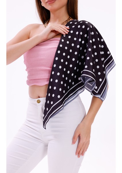 Siyah Beyaz Puantiye Model Fular Bandana Şal Estascarf 70X70 cm modelleri