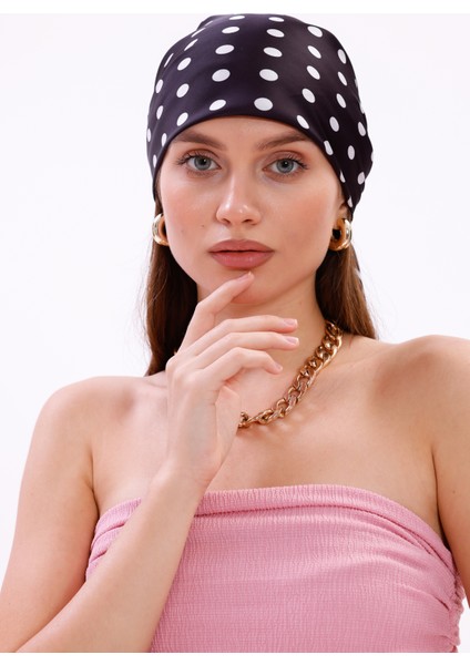 Siyah Beyaz Puantiye Model Fular Bandana Şal Estascarf 70X70 cm fırsatları