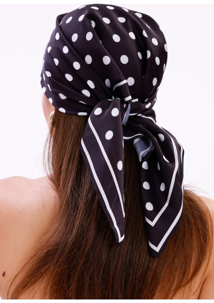 Siyah Beyaz Puantiye Model Fular Bandana Şal Estascarf 70X70 cm indirimleri