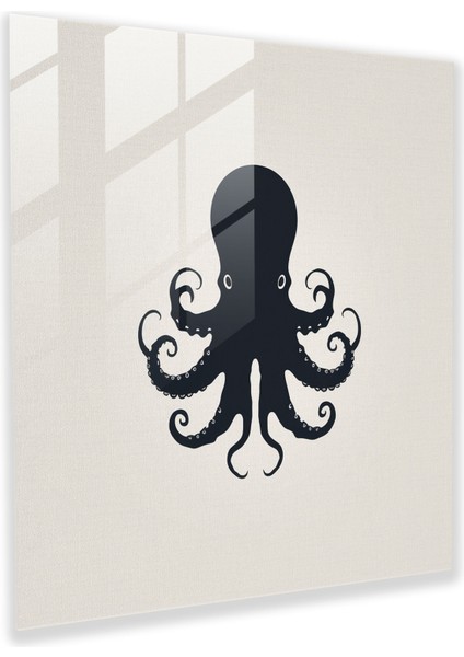 Minimal Ahtapot Cam Tablo - Ahtapot Cam Sanatı Cam Duvar Sanatı Cam Tablo