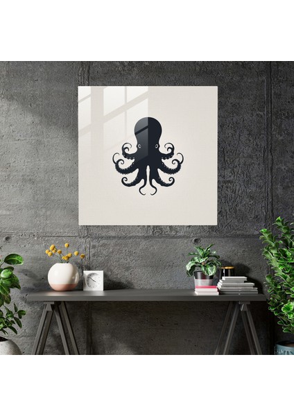 Minimal Ahtapot Cam Tablo - Ahtapot Cam Sanatı Cam Duvar Sanatı Cam Tablo modelleri