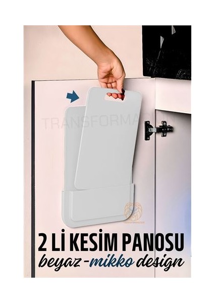 2 Li Kesim Panosu Stantlı Yapışkanlı Kesim Tahtası Beyaz Mikko Design