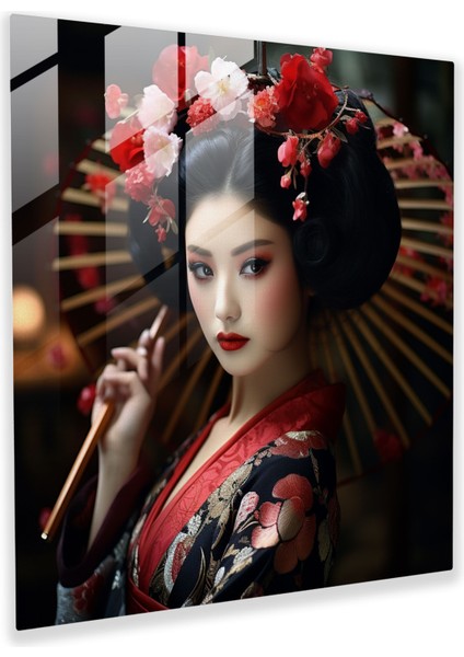 Asya Geyşa Cam Tablosu - Asya Cam Sanatı Duvar Dekorasyonu Asya Geleneği