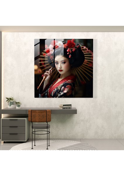 Asya Geyşa Cam Tablosu - Asya Cam Sanatı Duvar Dekorasyonu Asya Geleneği fiyatları