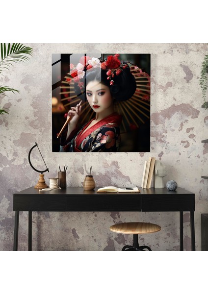 Asya Geyşa Cam Tablosu - Asya Cam Sanatı Duvar Dekorasyonu Asya Geleneği modelleri