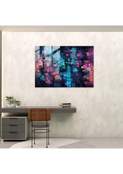 Blockchain Cam Sanatı - Şifrelenmiş Bloklarla Işlenmiş Detayları Ince Cam Duvar Sanatı fiyatları