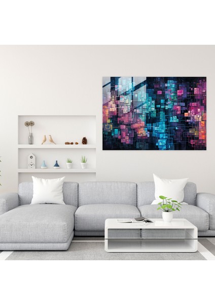 Blockchain Cam Sanatı - Şifrelenmiş Bloklarla Işlenmiş Detayları Ince Cam Duvar Sanatı modelleri