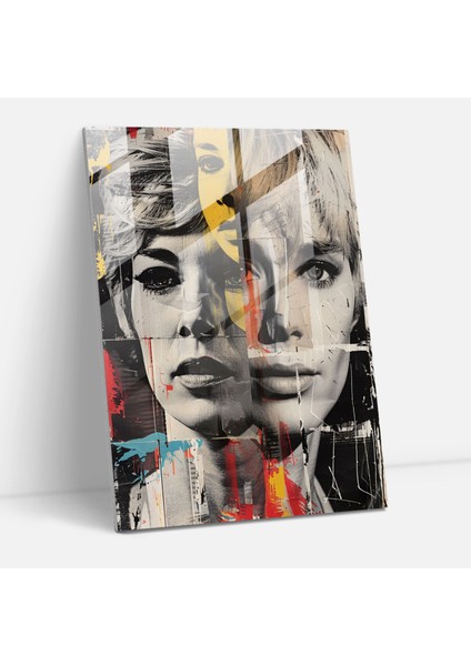 Andy Warhol Portre Kolajı Cam Tablo - Ünlü Portre Kolaj - Duvar Dekorasyonu