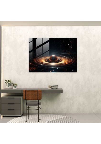 Kozmik Kara Delik Cam Tablo - Dünya Cam Duvar Sanatı Kozmik Unsurlar Cam Sanatı modelleri