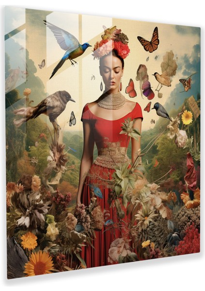 Sürreal Kolaaj Cam Tablo - Frida Kahlo Sürreal Duvar Dekorasyonu Cam Duvar Sanatı