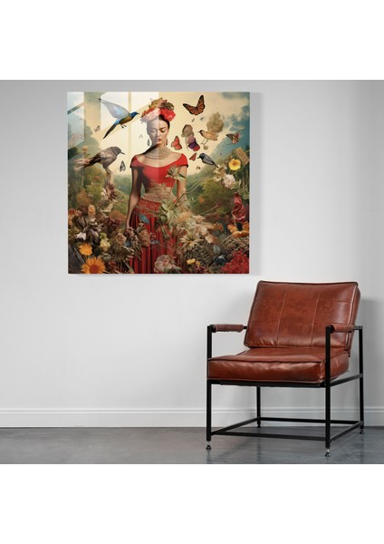 Sürreal Kolaaj Cam Tablo - Frida Kahlo Sürreal Duvar Dekorasyonu Cam Duvar Sanatı modelleri