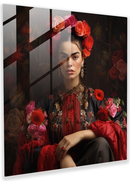 Frida Kahlo Cam Tablo - Frida Kahlo Frida Kahlo'nun Yoğun Bakışı Cam Sanatı Cam Tablo