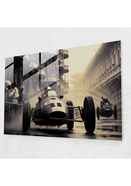 Vintage Formula 1 Cam Tablo - Formula 1 Duvar Dekorasyonu Ev Dekorasyonu Siyah ve Beyaz