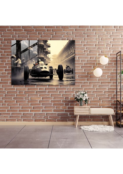 Vintage Formula 1 Cam Tablo - Formula 1 Duvar Dekorasyonu Ev Dekorasyonu Siyah ve Beyaz modelleri