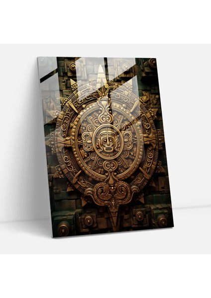 Maya Takvimi Cam Duvar Sanatı - Maya Ev Dekorasyonu Modern Sanat Cam Duvar Sanatı