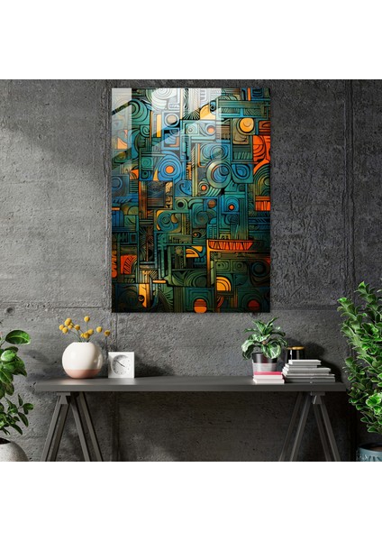 Inka Medeniyeti Cam Tablo - Soyut Inka Dokuma Ilhamlı Duvar Dekorasyonu - Mayan Modern Sanat Inka Medeniyeti Soyut Tasarım modelleri