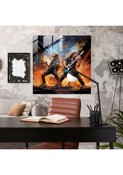 Metallica'dan Elektrik Veren Cam Tablo - Metallica Cam Duvar Sanatı fiyatları