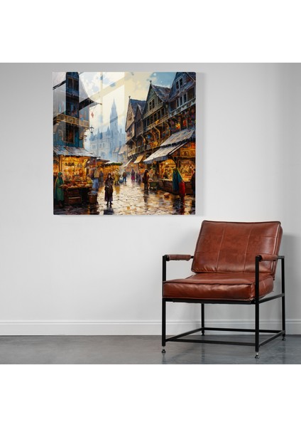 Canlı Cam Tablo - Ortaçağ Çarşı Meydanı - Duvar Dekorasyonu Cam Sanatı fiyatları