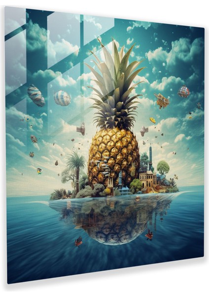 Rüya Bahçesi Ananas Gerçeküstü Cam Tablo - Ananas Cam Duvar Sanatı Duvar Dekorasyonu Cam Sanatı