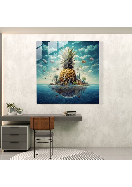 Rüya Bahçesi Ananas Gerçeküstü Cam Tablo - Ananas Cam Duvar Sanatı Duvar Dekorasyonu Cam Sanatı fiyatları
