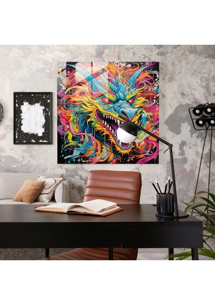 Canlı Pop Sanat Cam Tablo - Mitolojik Yaratıklarıyla Canlı Renk Patlaması - Cam Duvar Sanatı fiyatları